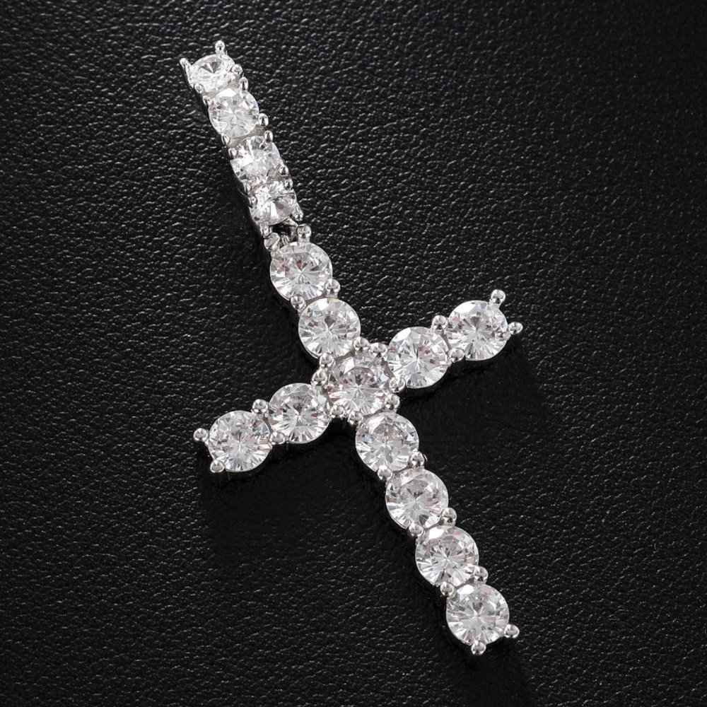 3.64 ctw Moissanite Diamond Cross Pendant Necklace Solid 925 Sterling Silver - Picture 2 of 10